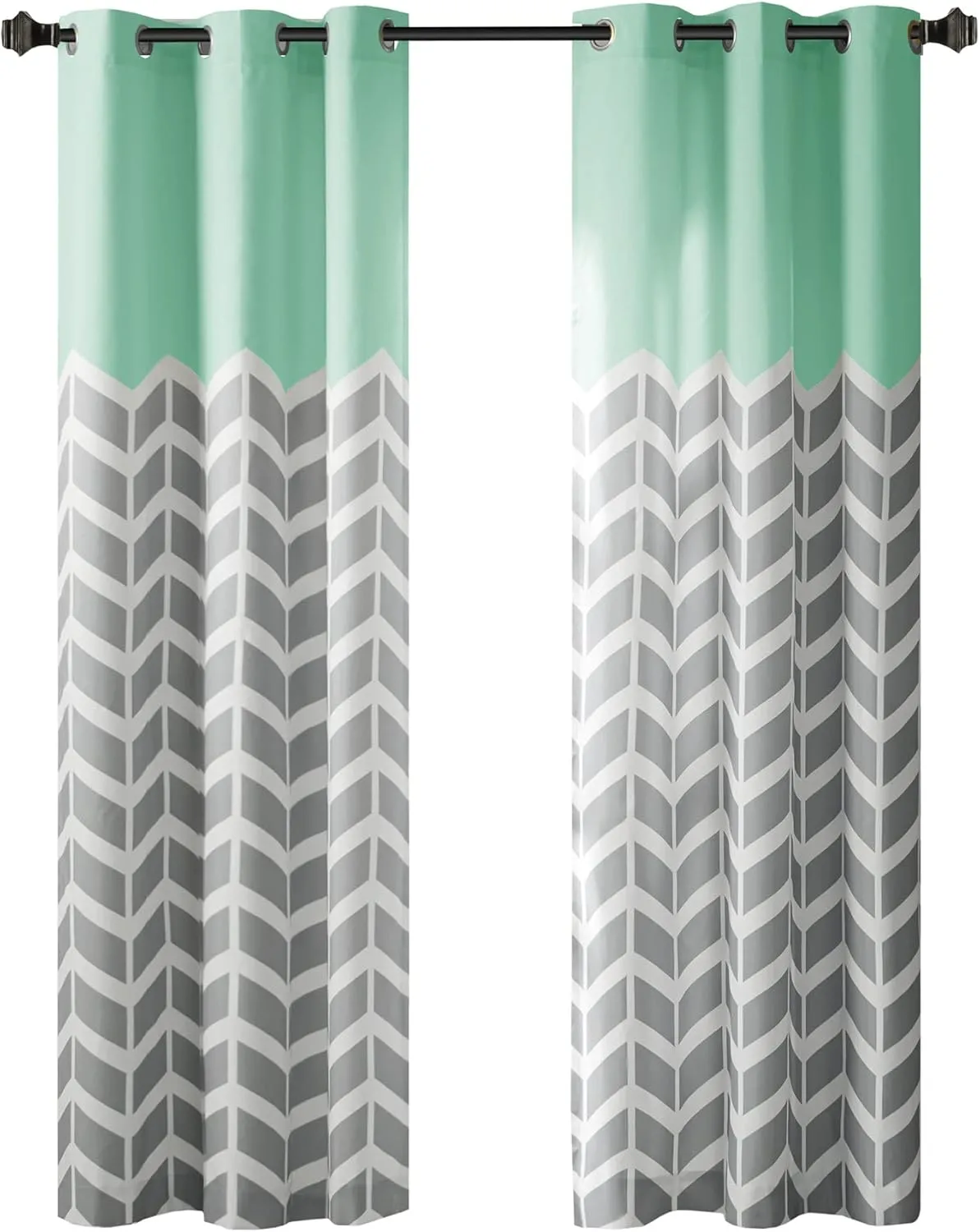 Intelligent Design Alex Chevron Curtains for Living Room, Modern Contemporary Grommet Room Darkening Panels for Bedroom, Geometric Window Panel, 42X63, 2-Panel Pack, 42x84, Aqua