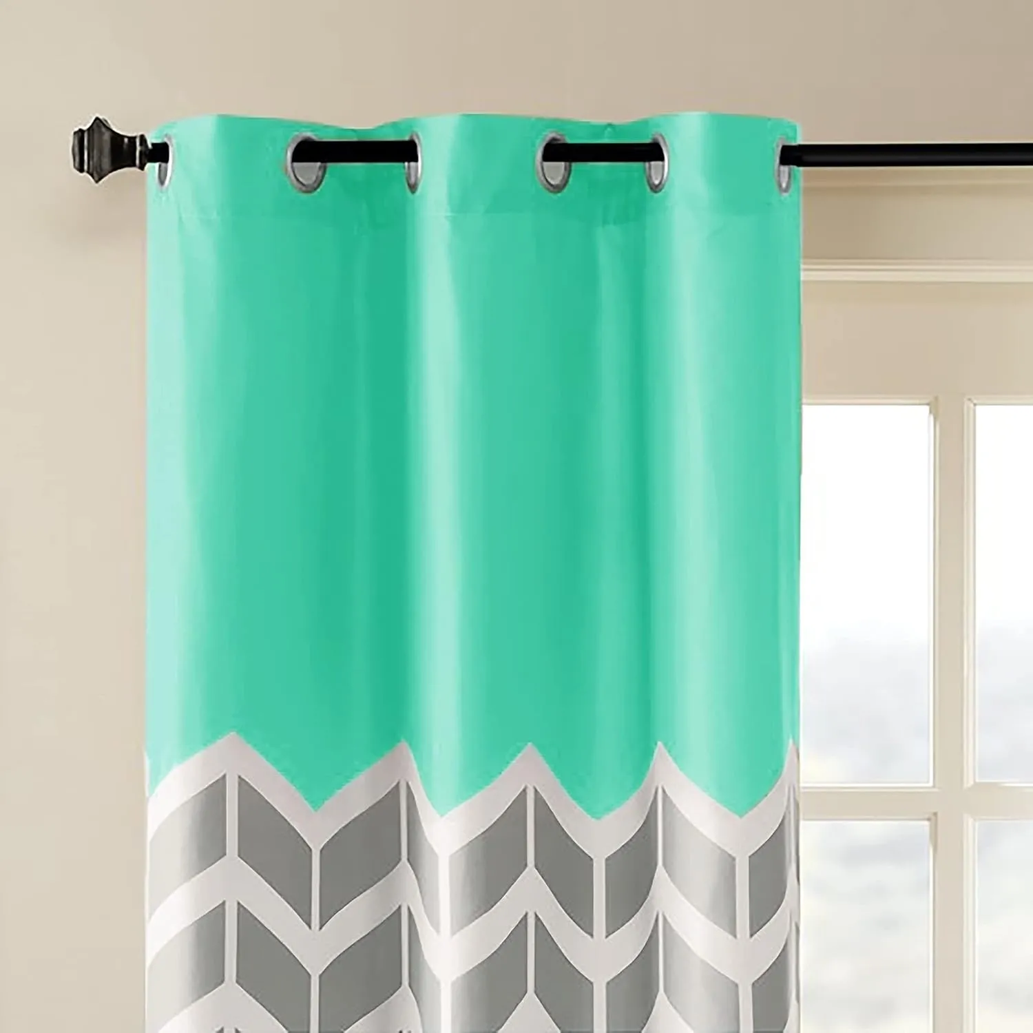 Intelligent Design Alex Chevron Curtains for Living Room, Modern Contemporary Grommet Room Darkening Panels for Bedroom, Geometric Window Panel, 42X63, 2-Panel Pack, 42x84, Aqua