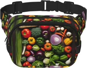 Introduction of various vegetables Print Belt bag Square Double Layer Waist Bag Unisex Fanny Pack Trendy travel waist bag