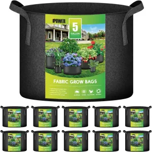 iPower 5 Gallon 10 Pack Grow Bags Nonwoven Fabric Pots Aeration Container with Strap Handles for Garden and Planting, 10-Pack Black, 5 Gallon
