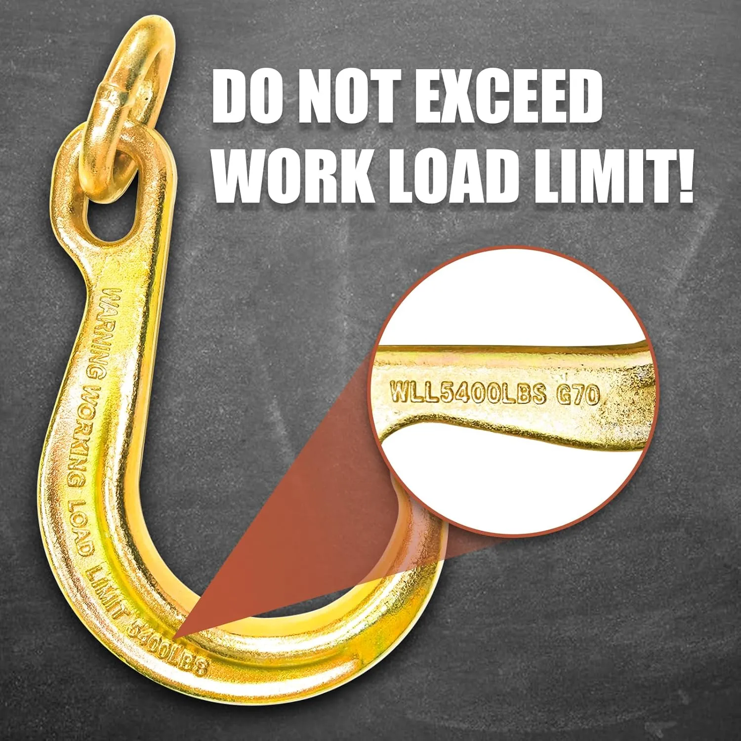 J Hook 8 Inch 2 Pack | Towing J Hooks | Short Tow Hook on Coupling Link | Yellow Zinc Plated J Tow Hook with Link | Heavy Duty G70 Tow Wrecker Roll Back Clevis | for Tractor Truck Trailer