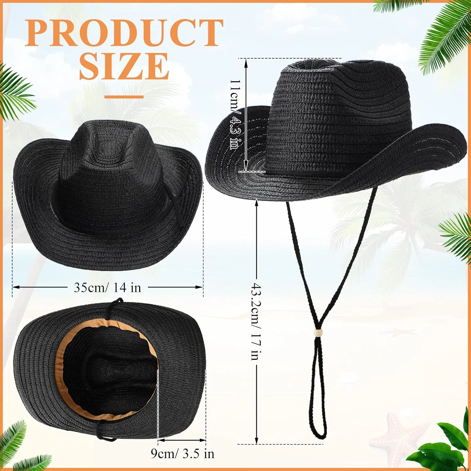 JaGely 15 Pcs Straw Cowboy Hats Wide Brim Summer Hat Women Men Country Accessories for Western Themed Party Concerts Birthday