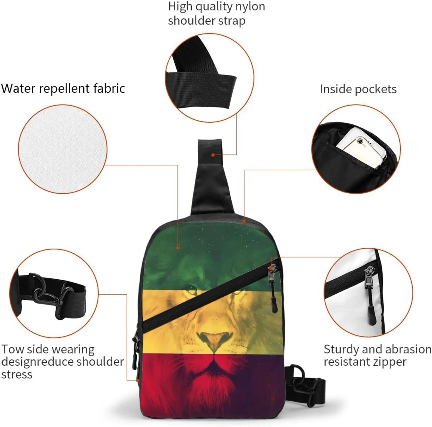 Jamaican Rasta Lion Flag Portable Crossbody Bag Foldable Sling Bags Sports Gym Chest Daypack Reusable Shoulder Backpack Casual Diagonally Rucksack Fanny Packs