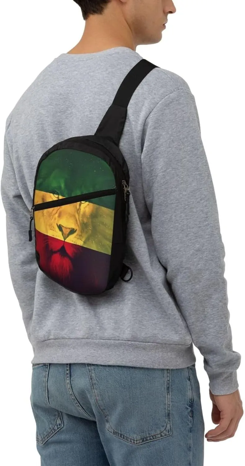 Jamaican Rasta Lion Flag Portable Crossbody Bag Foldable Sling Bags Sports Gym Chest Daypack Reusable Shoulder Backpack Casual Diagonally Rucksack Fanny Packs