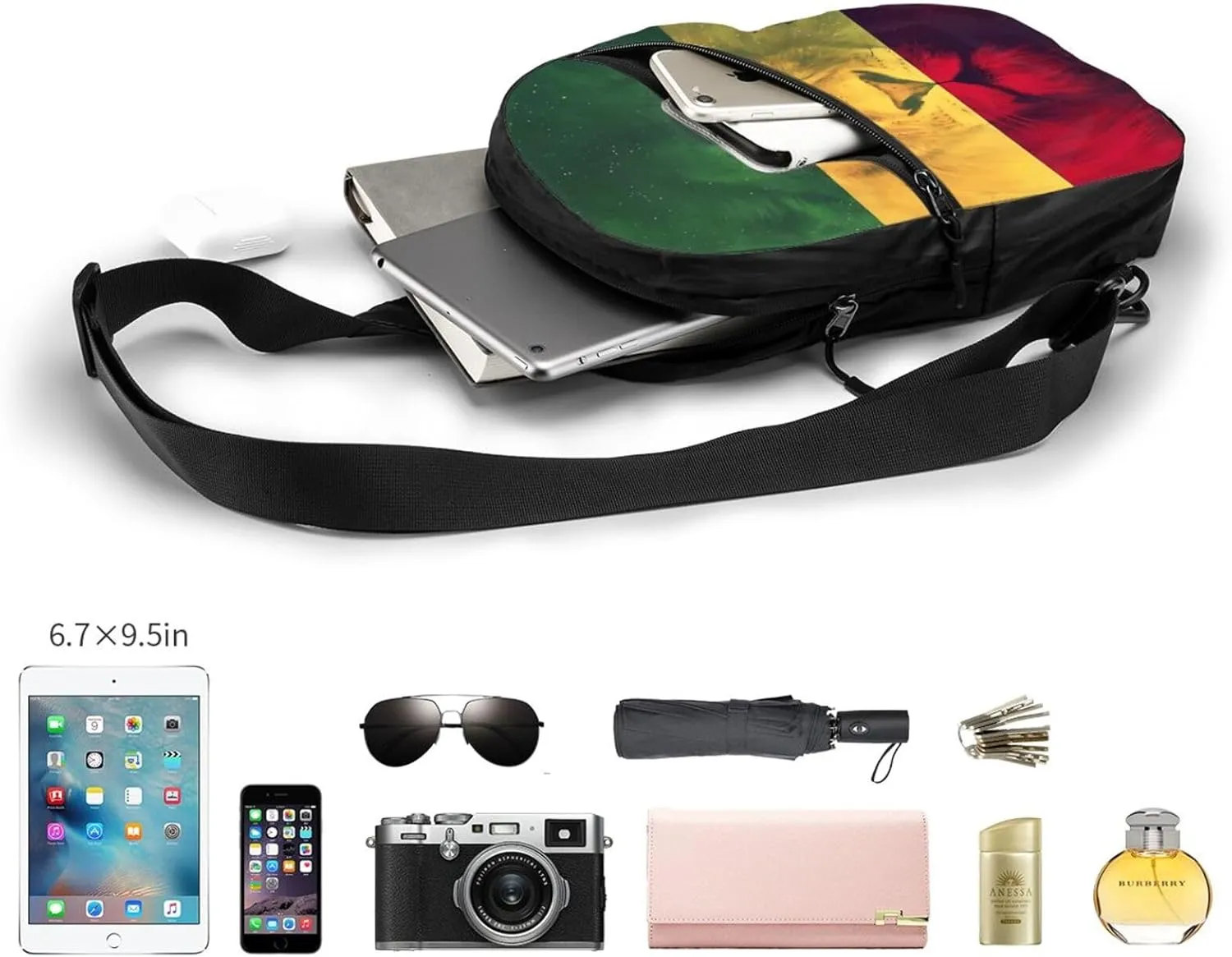 Jamaican Rasta Lion Flag Portable Crossbody Bag Foldable Sling Bags Sports Gym Chest Daypack Reusable Shoulder Backpack Casual Diagonally Rucksack Fanny Packs