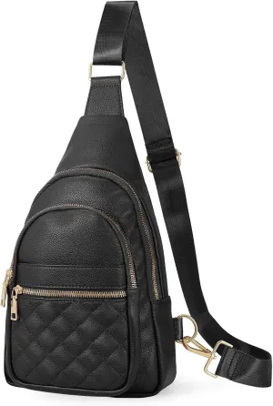 JASGOOD Women Sling Bag Crossbody Leather Fanny Packs Chest Bag Sling Backpack for Fashion Travel, Black