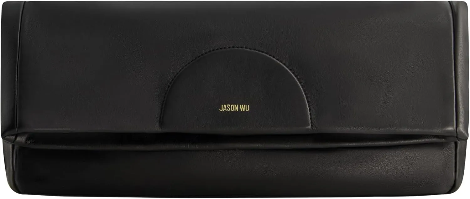 Jason Wu Women's Fold-Over Leather Clutch Bag, Black, One Size