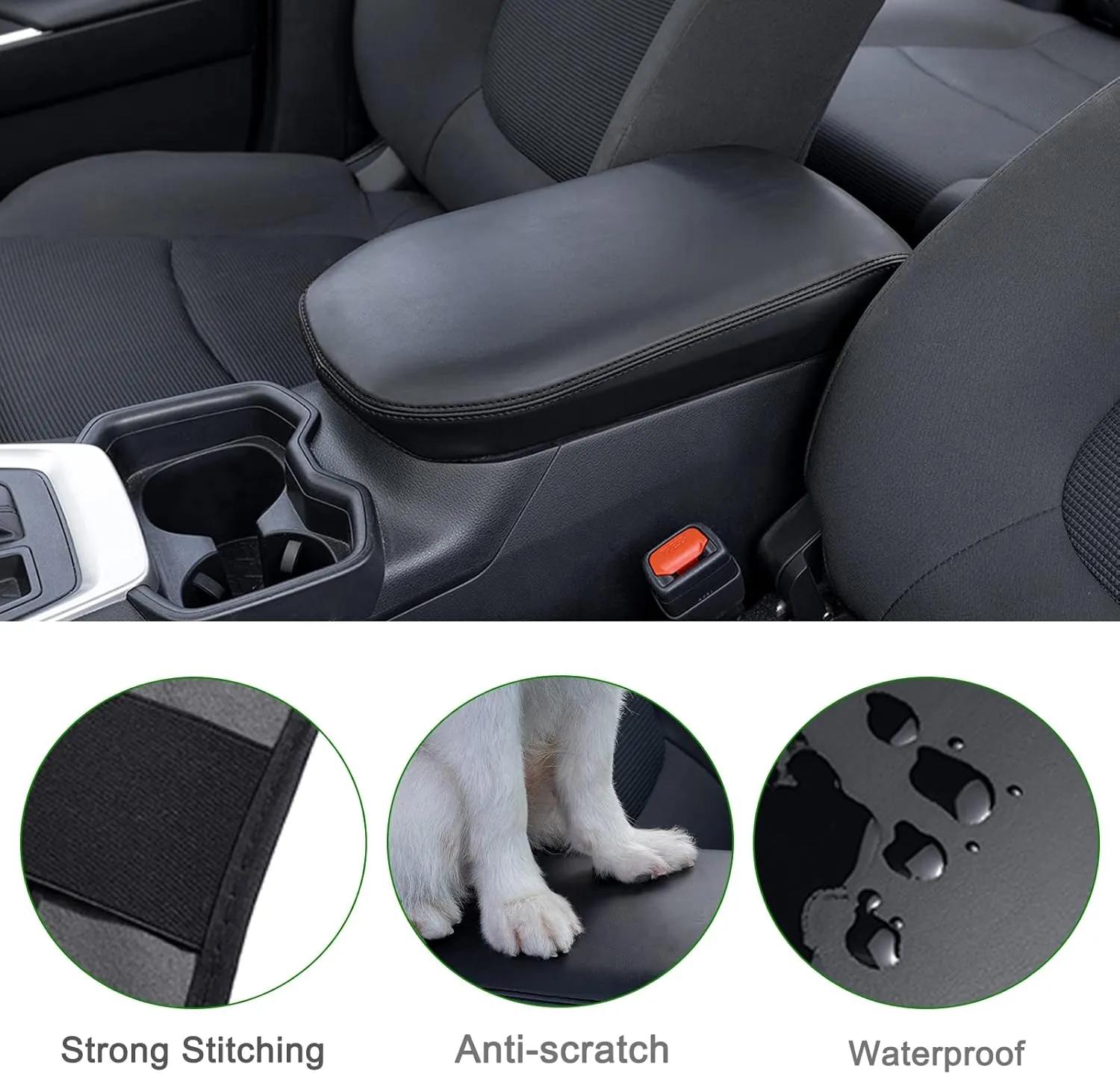 JDMCAR Center Console Armrest Cover for 2025 Toyota RAV4 Accessories 2024 2023 2022 2021 2020 2019 Leather Middle Console Lid Cover Pad Protector Elbow Arm Rest Covering Car-(Black)