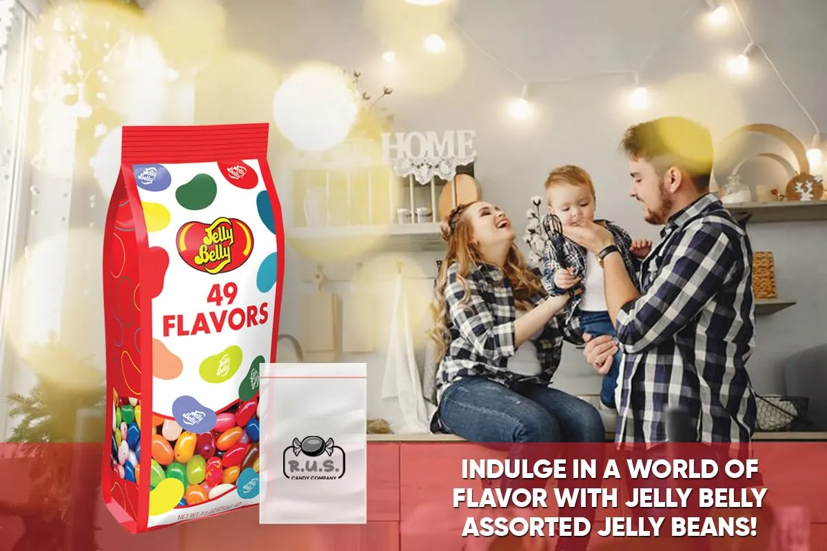 Jelly Belly - 49 Assorted Flavor Jelly Beans - 7.5 oz Gift Bag- includes RUS Candy Company Travel Size Pocket Bag (49 Flavors)