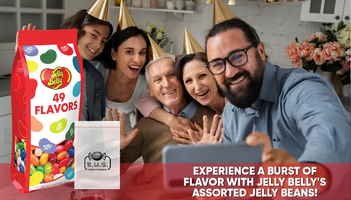 Jelly Belly - 49 Assorted Flavor Jelly Beans - 7.5 oz Gift Bag- includes RUS Candy Company Travel Size Pocket Bag (49 Flavors)