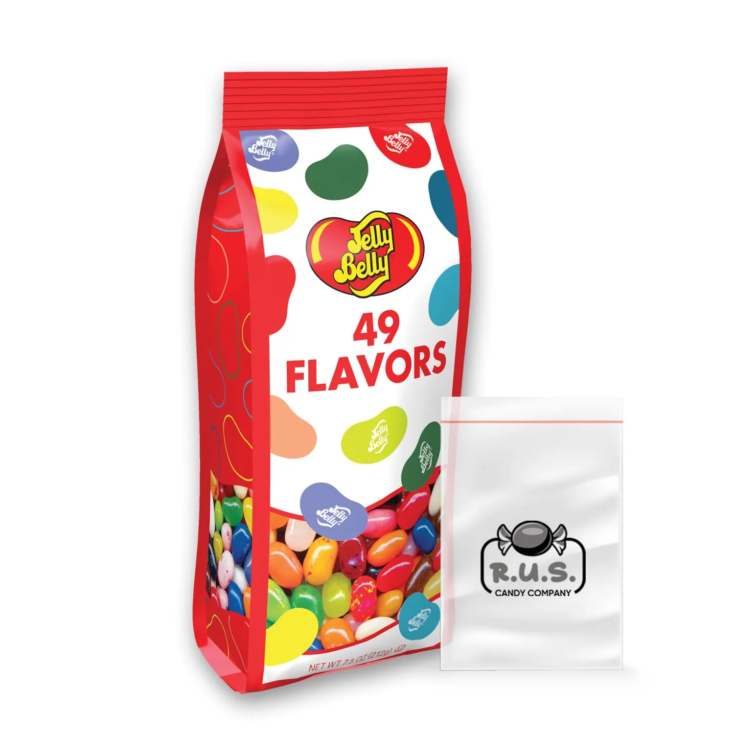 Jelly Belly - 49 Assorted Flavor Jelly Beans - 7.5 oz Gift Bag- includes RUS Candy Company Travel Size Pocket Bag (49 Flavors)