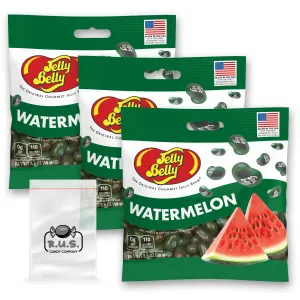 Jelly Belly Watermelon Jelly Beans- 3 Pack - 3.5 oz each, Fruity Jelly Beans- Juicy Burst of Summer in Every Bite! Perfect Candy Treat for Refreshing Snacking comes with 1 R.U.S. Candy Company pocket size travel bag (Watermelon)