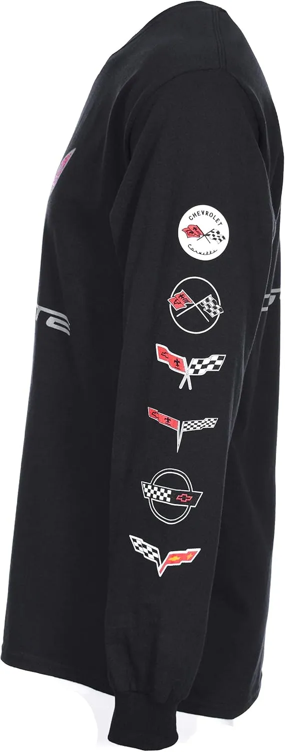 JH DESIGN GROUP Men's Chevy Corvette C7 Long Sleeve Black T-Shirt Front Back & Sleeve Logos