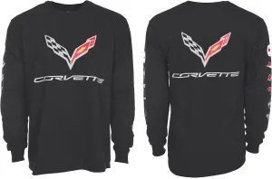 JH DESIGN GROUP Men's Chevy Corvette C7 Long Sleeve Black T-Shirt Front Back & Sleeve Logos