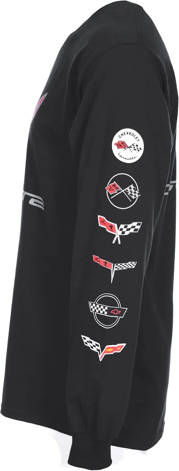 JH DESIGN GROUP Men's Chevy Corvette C7 Long Sleeve Black T-Shirt Front Back & Sleeve Logos