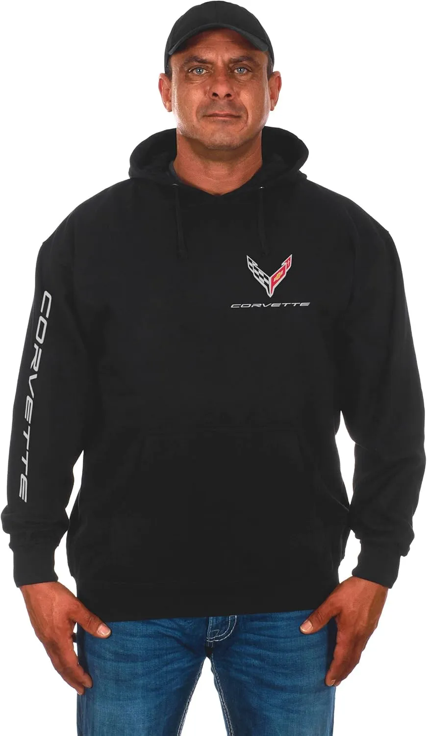 JH DESIGN GROUP Men's Corvette C8 Classic Hoodie Pullover Sweatshirt in Black