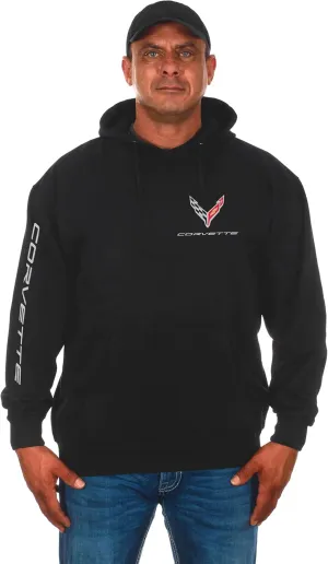 JH DESIGN GROUP Men's Corvette C8 Classic Hoodie Pullover Sweatshirt in Black