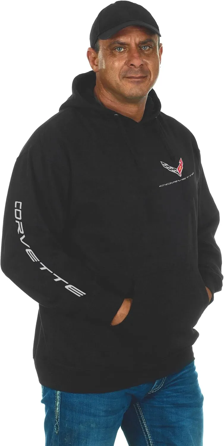 JH DESIGN GROUP Men's Corvette C8 Classic Hoodie Pullover Sweatshirt in Black