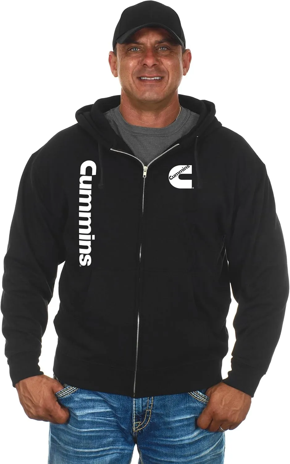 JH DESIGN GROUP Men's Cummins Diesel Hoodie Full Zip Up Black Hooded Sweatshirt