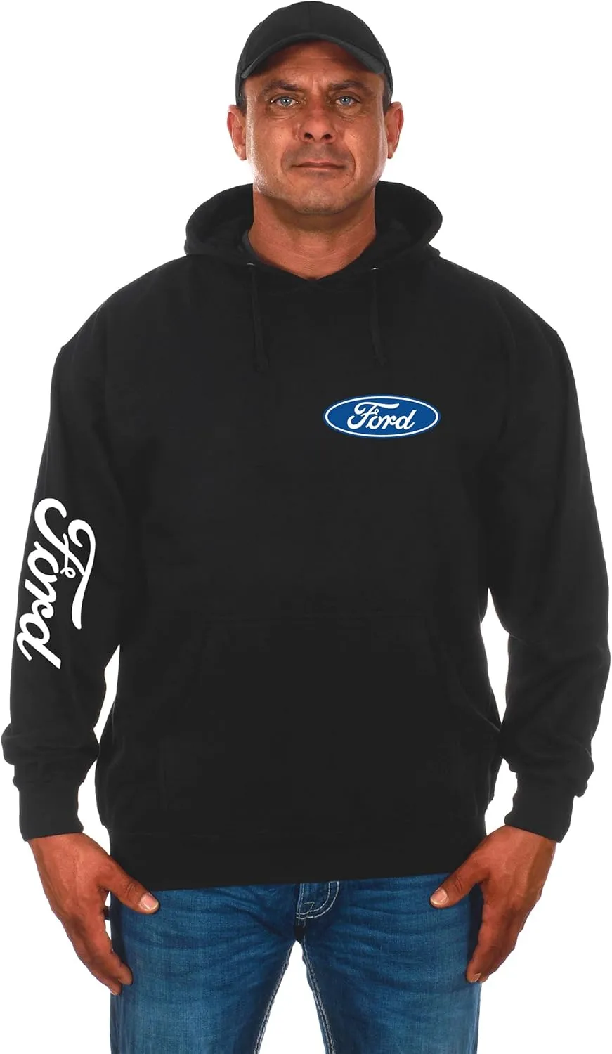 JH DESIGN GROUP Men’s Ford Classic Logo Black Pullover Hoodie Sweatshirt