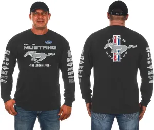 JH DESIGN GROUP Men's Ford Mustang Long Sleeve T-Shirt Front Back & Sleeve Logos