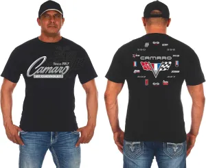 JH Design Men's Chevy Camaro Collage T-Shirt Short Sleeve Black Crew Neck Shirt