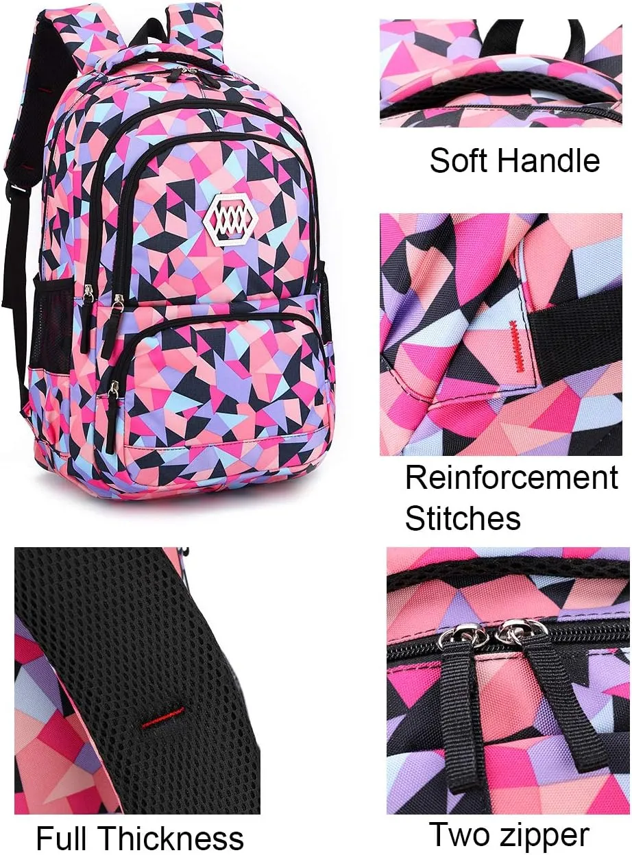 JiaYou Girl Geometric Printed Primary Junior High University School Bag Bookbag Backpack(2# Purple,35 L)