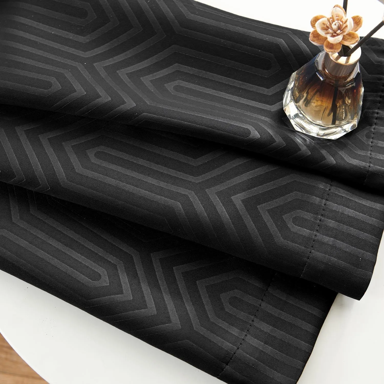 JINCHAN 80% Blackout Curtains for Bedroom, Embossed Textured Curtains 63 Inch Length 2 Panels Set, Geometric Patterned Drapes for Living Room, Art Deco Window Treatments, Grommet Top, Black, W40 X L63