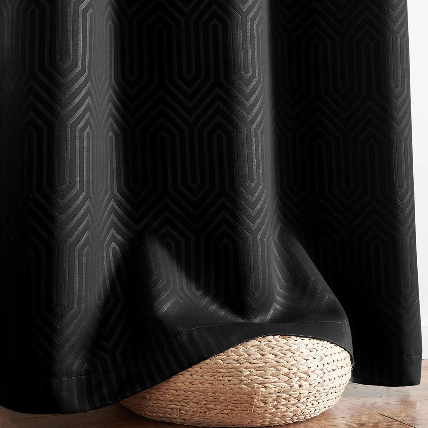 JINCHAN 80% Blackout Curtains for Bedroom, Embossed Textured Curtains 63 Inch Length 2 Panels Set, Geometric Patterned Drapes for Living Room, Art Deco Window Treatments, Grommet Top, Black, W40 X L63