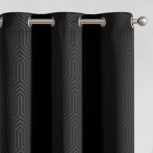 JINCHAN 80% Blackout Curtains for Bedroom, Embossed Textured Curtains 63 Inch Length 2 Panels Set, Geometric Patterned Drapes for Living Room, Art Deco Window Treatments, Grommet Top, Black, W40 X L63