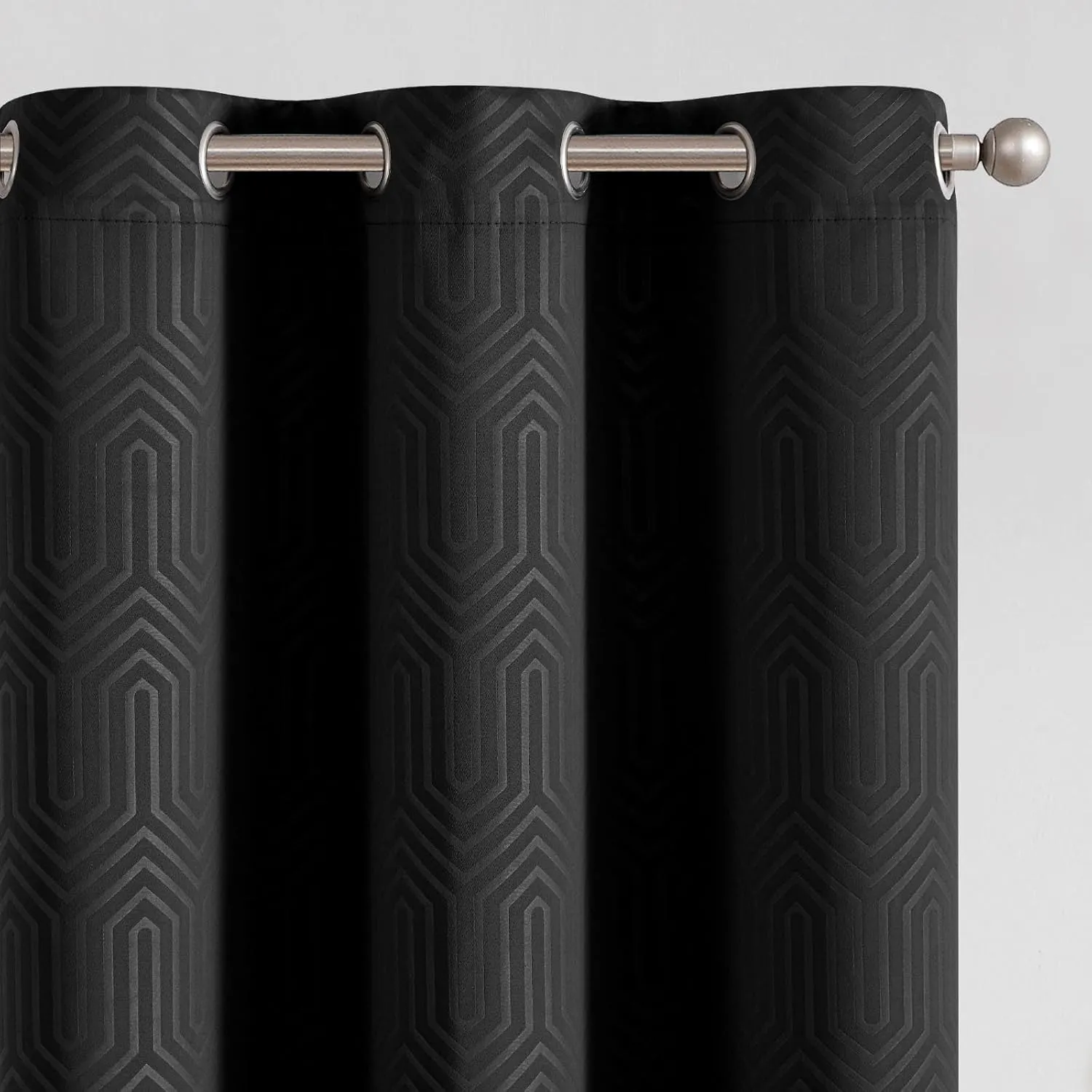 JINCHAN 80% Blackout Curtains for Bedroom, Embossed Textured Curtains 63 Inch Length 2 Panels Set, Geometric Patterned Drapes for Living Room, Art Deco Window Treatments, Grommet Top, Black, W40 X L63