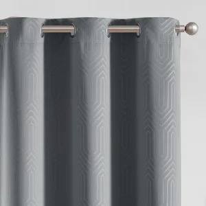 jinchan 80% Blackout Curtains for Bedroom, Embossed Textured Curtains 63 Inch Length 2 Panels Set, Geometric Patterned Drapes for Living Room, Art Deco Window Treatments, Grommet Top, Grey, W40 X L63