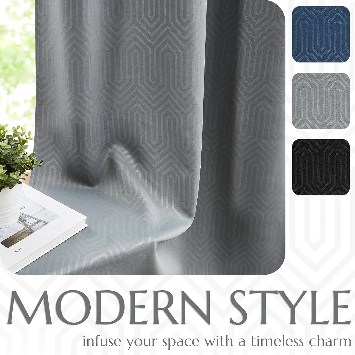 jinchan 80% Blackout Curtains for Bedroom, Embossed Textured Curtains 63 Inch Length 2 Panels Set, Geometric Patterned Drapes for Living Room, Art Deco Window Treatments, Grommet Top, Grey, W40 X L63