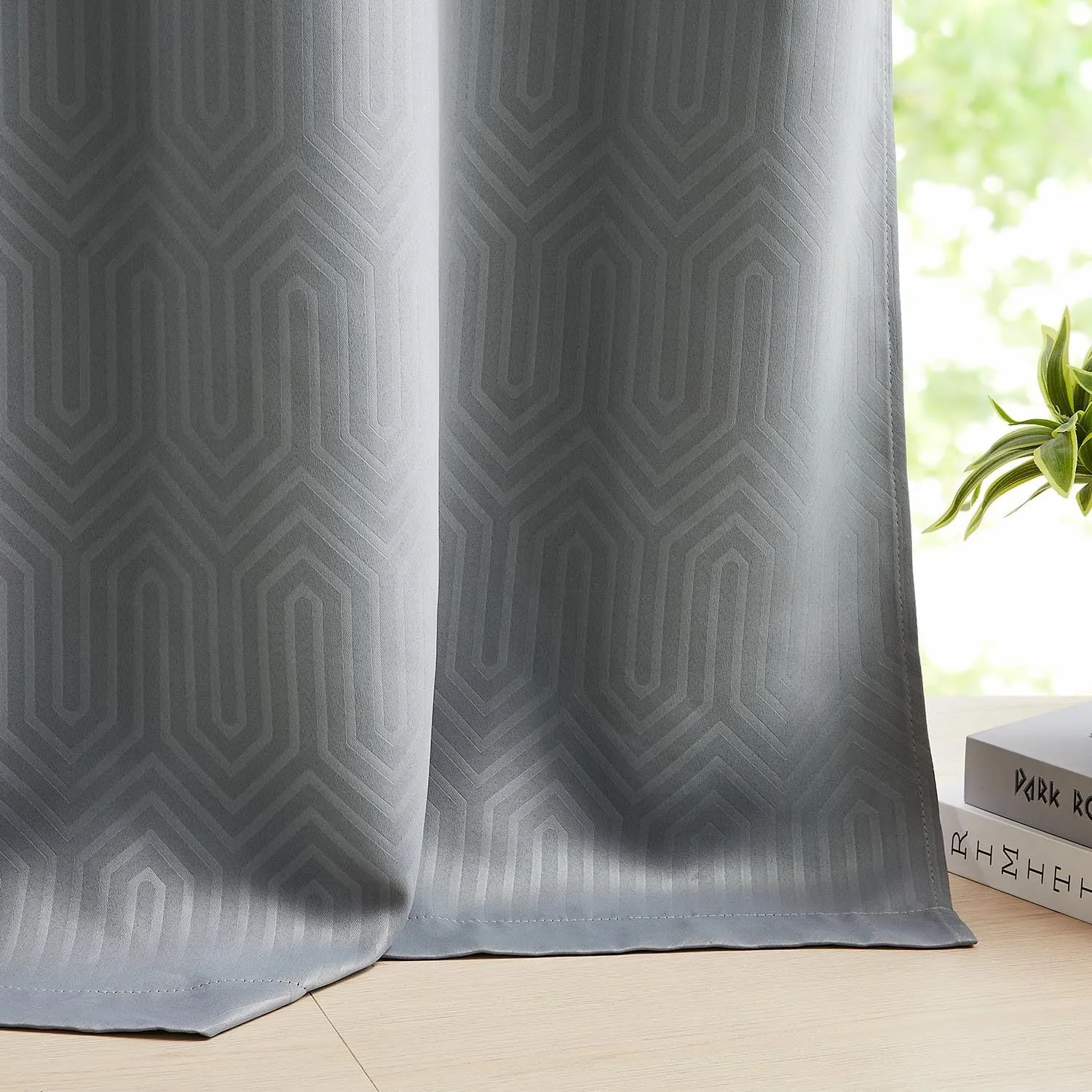 jinchan 80% Blackout Curtains for Bedroom, Embossed Textured Curtains 63 Inch Length 2 Panels Set, Geometric Patterned Drapes for Living Room, Art Deco Window Treatments, Grommet Top, Grey, W40 X L63