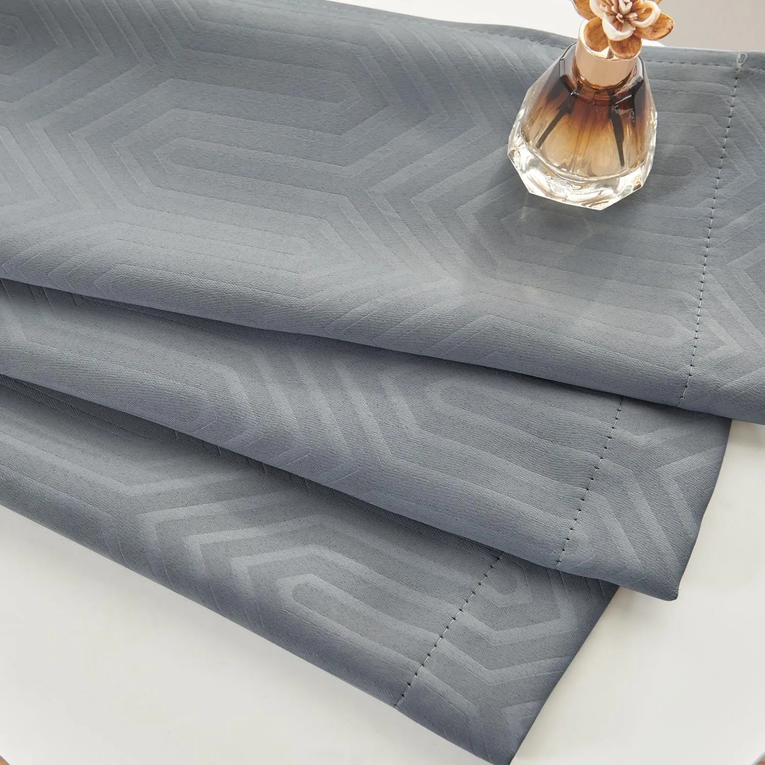 jinchan 80% Blackout Curtains for Bedroom, Embossed Textured Curtains 63 Inch Length 2 Panels Set, Geometric Patterned Drapes for Living Room, Art Deco Window Treatments, Grommet Top, Grey, W40 X L63