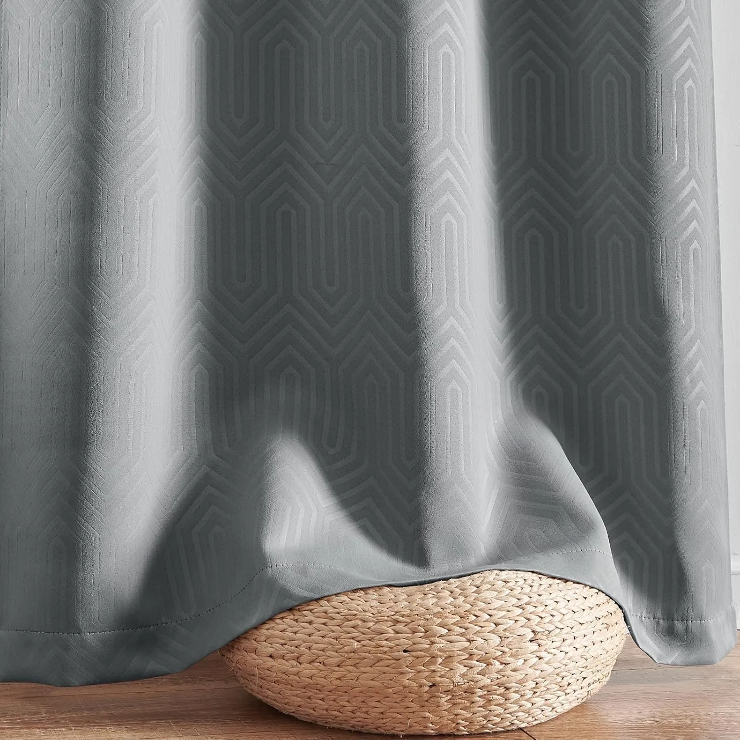 jinchan 80% Blackout Curtains for Bedroom, Embossed Textured Curtains 63 Inch Length 2 Panels Set, Geometric Patterned Drapes for Living Room, Art Deco Window Treatments, Grommet Top, Grey, W40 X L63
