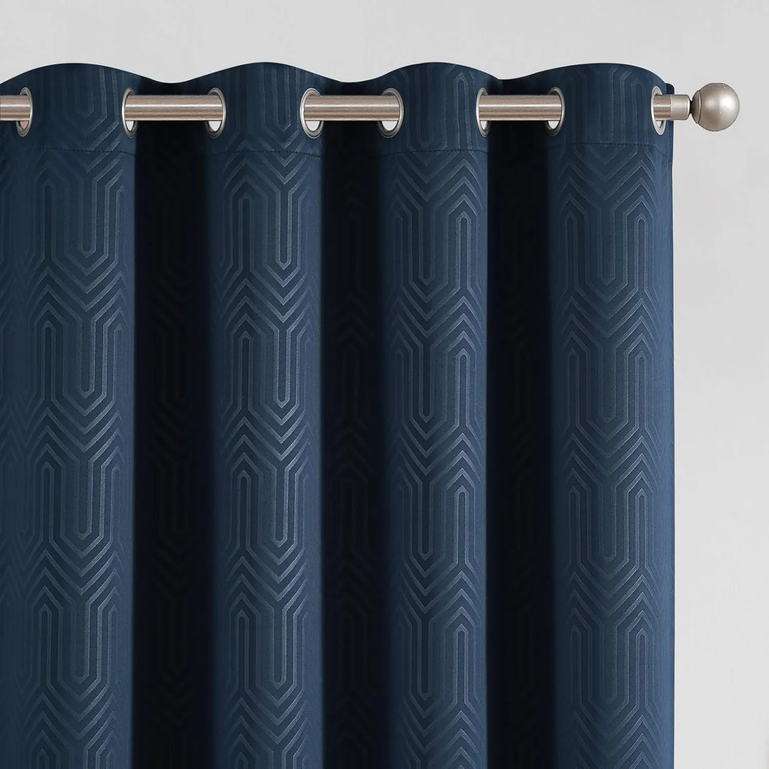 jinchan 80% Blackout Curtains for Bedroom, Embossed Textured Curtains 63 Inch Length, Geometric Patterned Drapes for Living Room, Art Deco Window Treatments, Grommet Top 2 Panels Set, Blue, W50 X L63