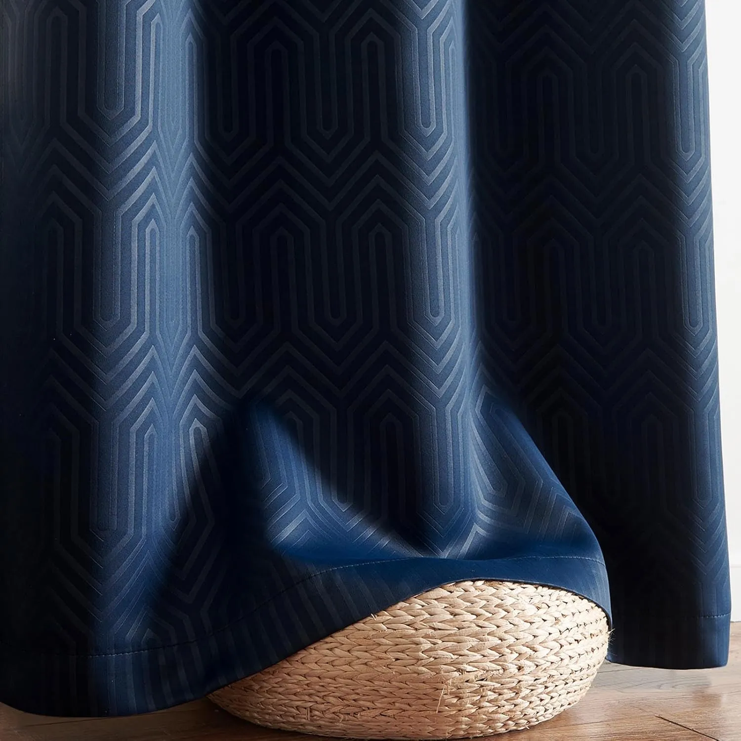 jinchan 80% Blackout Curtains for Bedroom, Embossed Textured Curtains 63 Inch Length, Geometric Patterned Drapes for Living Room, Art Deco Window Treatments, Grommet Top 2 Panels Set, Blue, W50 X L63