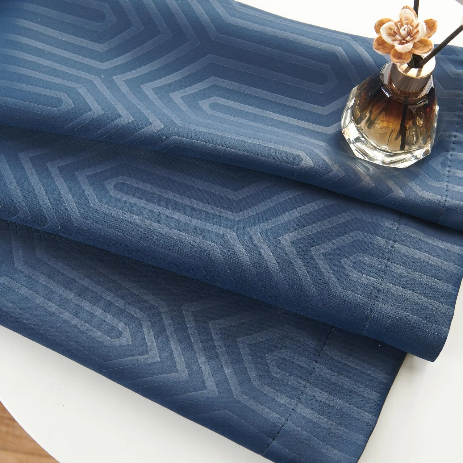 jinchan 80% Blackout Curtains for Bedroom, Embossed Textured Curtains 63 Inch Length, Geometric Patterned Drapes for Living Room, Art Deco Window Treatments, Grommet Top 2 Panels Set, Blue, W50 X L63