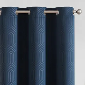 jinchan 80% Blackout Curtains for Bedroom, Embossed Textured Curtains 84 Inch Length 2 Panels Set, Geometric Patterned Drapes for Living Room, Art Deco Window Treatments, Grommet Top, Blue, W40 X L84