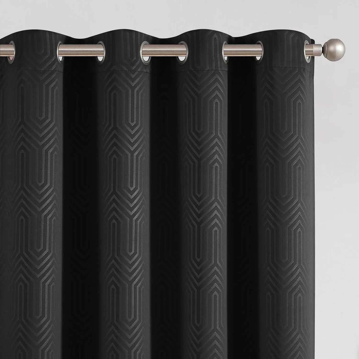 JINCHAN 80% Blackout Curtains for Bedroom, Embossed Textured Curtains 84 Inch Length, Geometric Patterned Drapes for Living Room, Art Deco Window Treatments, Grommet Top 2 Panels Set, Black, W50 X L84