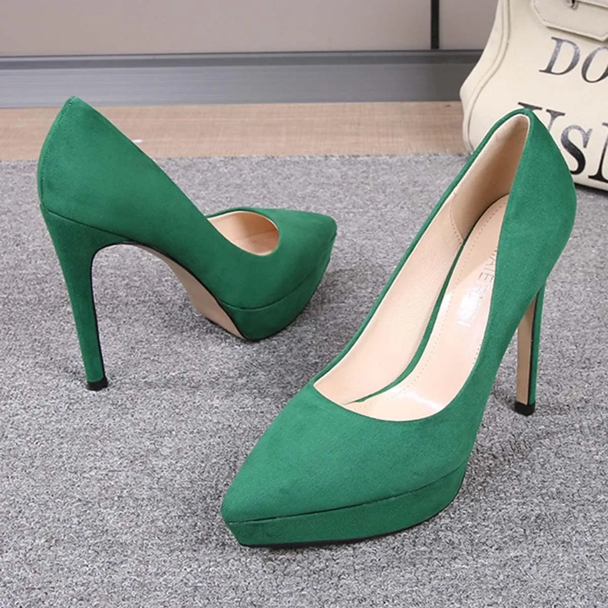 JOEupin Women's Classic 4.7" Platform High Heels Closed Toe Pumps Shoes for Casual Work Wedding