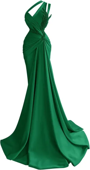 Jorshiman Women's Beige Mermaid One Shoulder Formal Dress, Floor Length, One Size