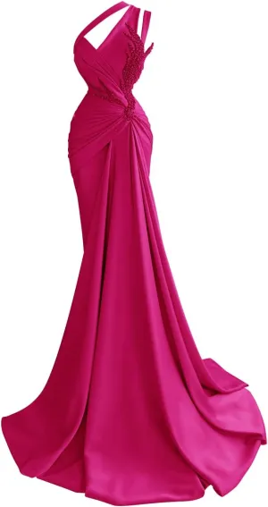 Jorshiman Women's Beige Mermaid One Shoulder Formal Dress, Floor Length, One Size