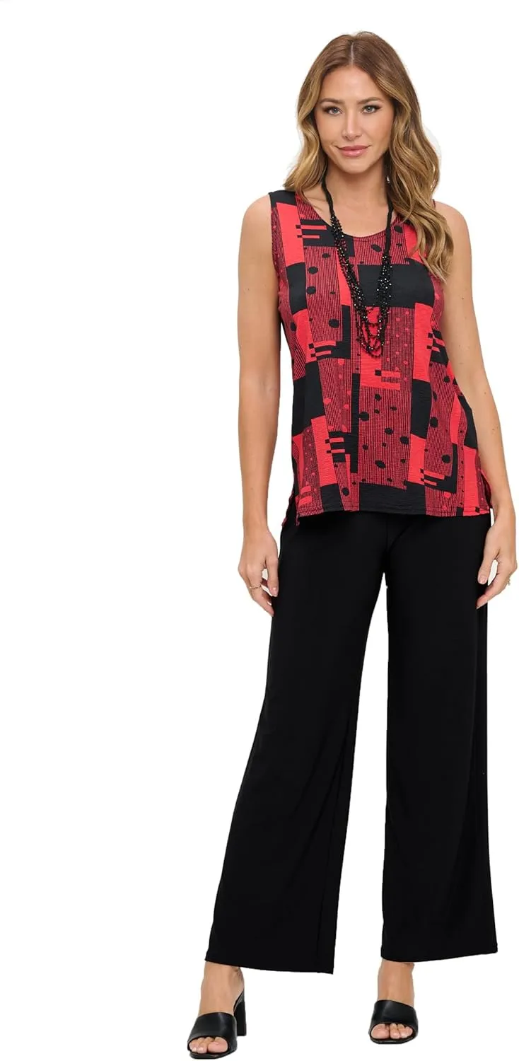 Jostar Venechia Pleated Print Sleeveless Tank Top-2060VP-TRP1