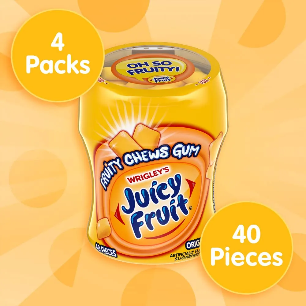 JUICY FRUIT Gum - Original Bubble Gum Bulk Pack, 40-Piece Bottle (4 Pack)