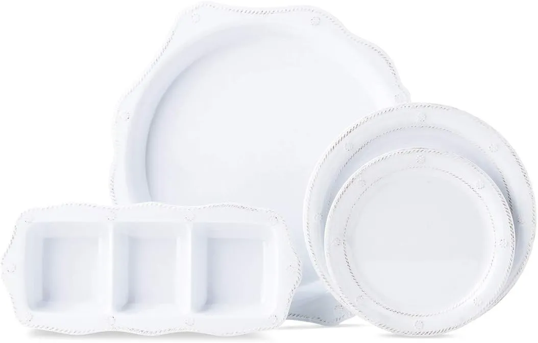 Juliska Berry & Thread Melamine 3-Section Server - Whitewash - Unbreakable, Decorative Embossed Serving Tray with Handles