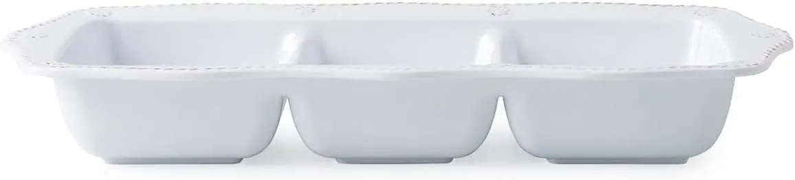 Juliska Berry & Thread Melamine 3-Section Server - Whitewash - Unbreakable, Decorative Embossed Serving Tray with Handles