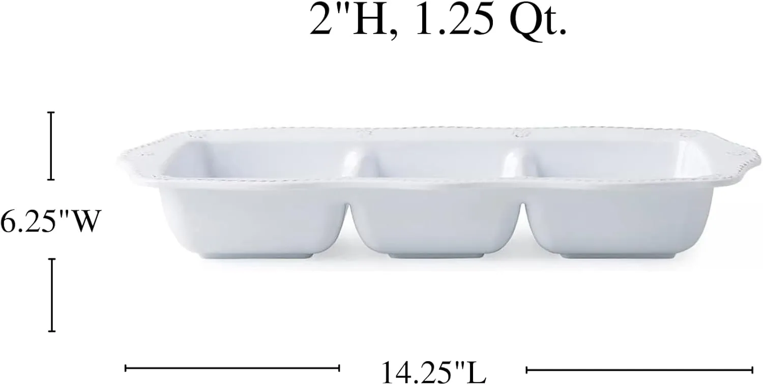 Juliska Berry & Thread Melamine 3-Section Server - Whitewash - Unbreakable, Decorative Embossed Serving Tray with Handles