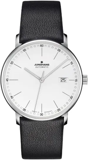 JUNGHANS Men's Form A Matte Silver Dial Black Leather Strap Automatic Watch 027/4730.00